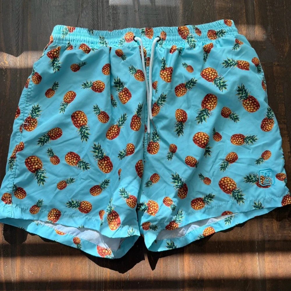WARUNG Aqua Tropical Pineapple Print SwimShorts - XL